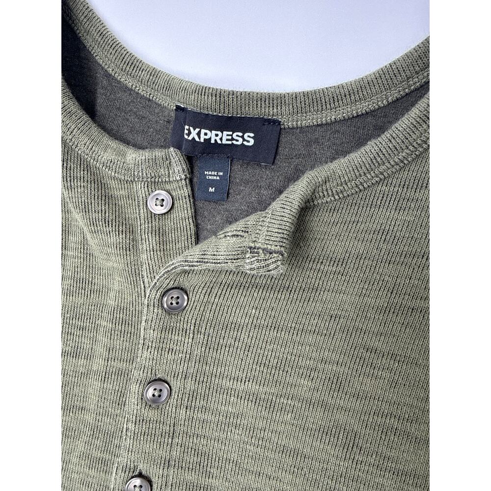 Express Mens Medium Green Long Sleeve Henley Cotton Blend Shirt